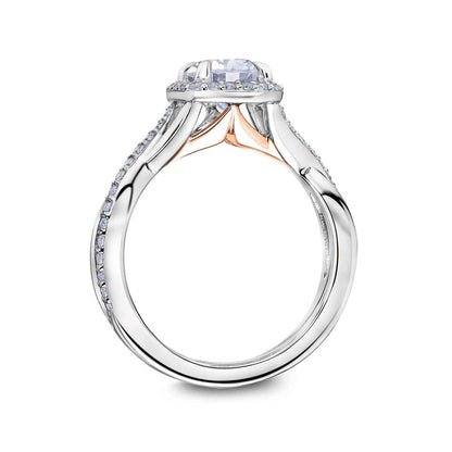 Scott Kay Namaste 1/3 ct. tw. Diamond Halo Semi-Mount Engagement Ring with Twisted Shank in 14K White & Pink Gold front view