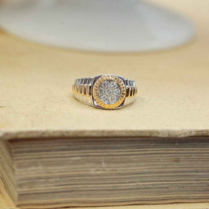Men's 5/8 ct. tw. Round Brilliant Cluster Rolex Style Fashion Ring in 10K White & Yellow Gold close-up detail