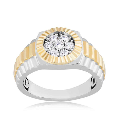 Men's 5/8 ct. tw. Round Brilliant Cluster Rolex Style Fashion Ring in 10K White & Yellow Gold