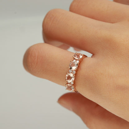 Morganite and 1/10 ct. tw. Diamond Anniversary Ring in 10K Pnk Gold side profile