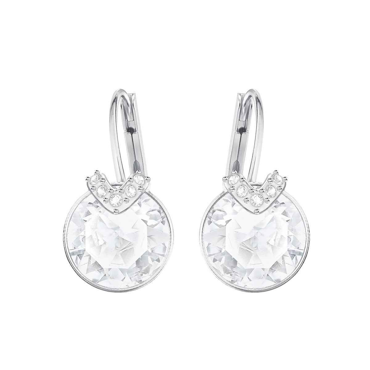 Swarovski Bella V Drop Earrings - Round Cut, White, Rhodium Plated