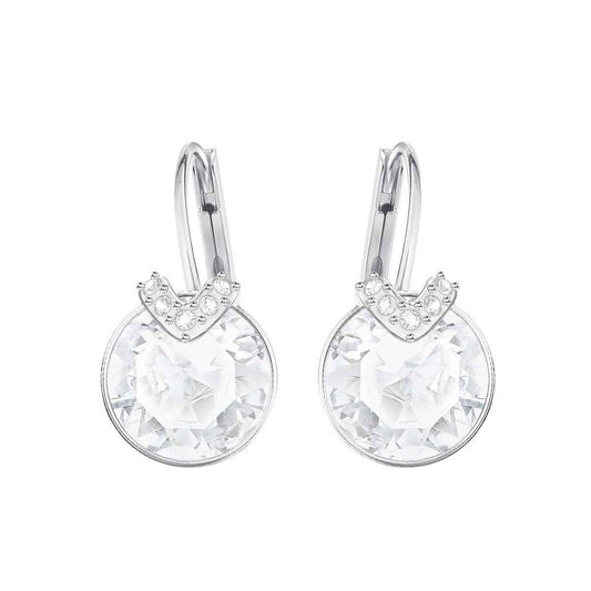 Swarovski Bella V Drop Earrings - Round Cut, White, Rhodium Plated