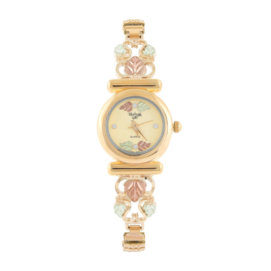 Black Hills Gold Ladies' Quartz Gold-Tone Stainless Steel Watch with Champagne Dial & Gold Grapevine Band