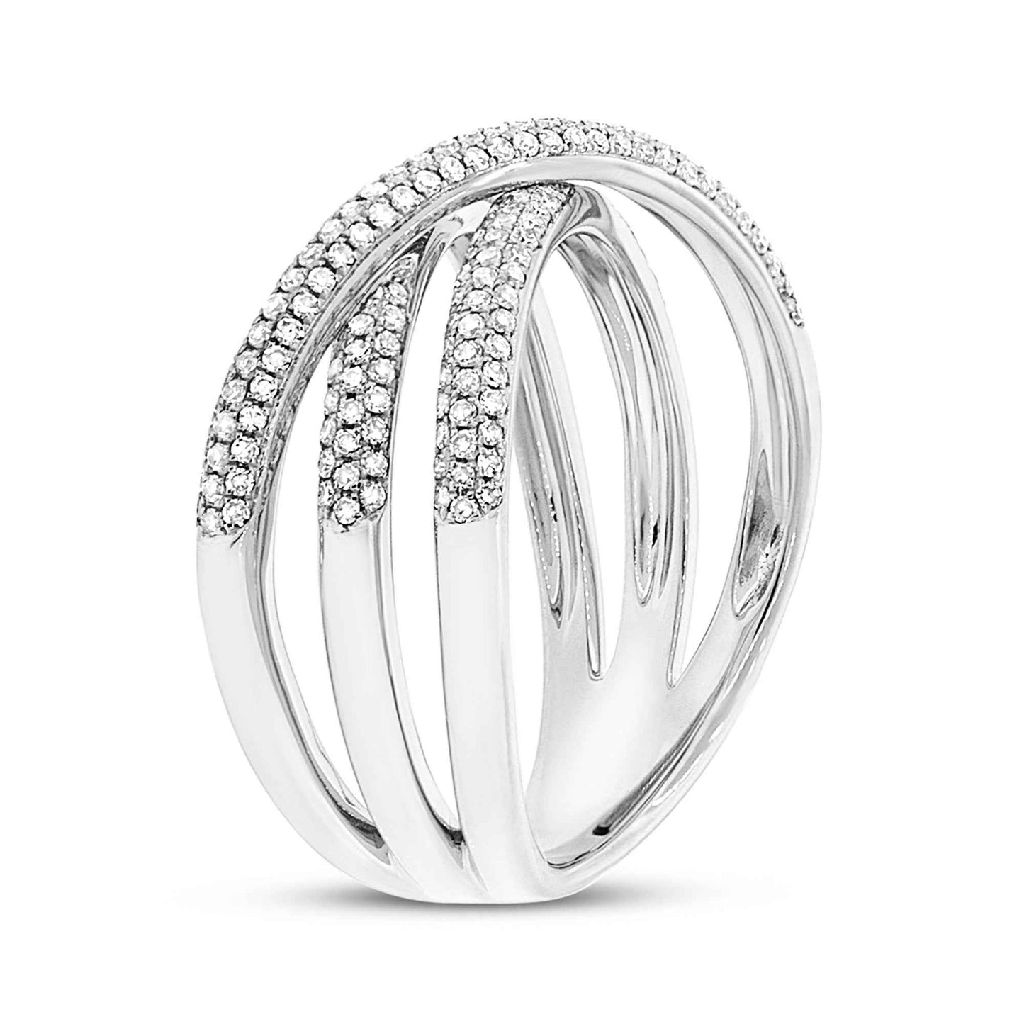Shy Creation 1/2 ct. tw. Diamond Pave Cross-Over Fashion Ring in 14K White Gold close-up detail