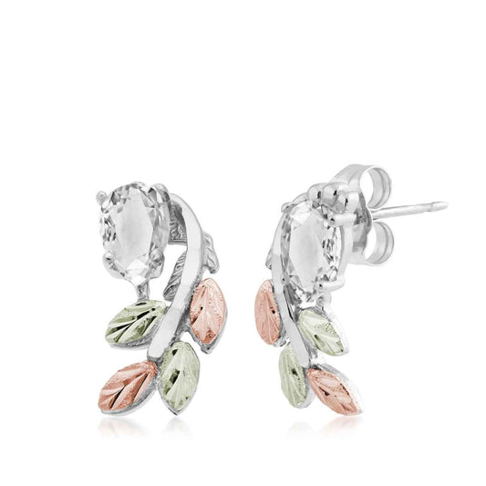 Black Hills Gold Pear Cubic Zirconia Hanging Vine Earrings in Sterling Silver