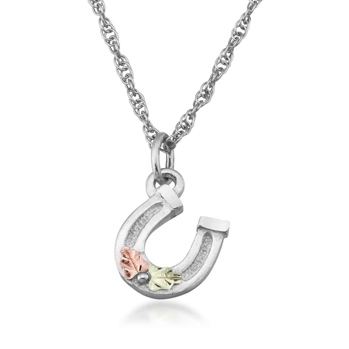 Black Hills Gold Double Leaf Horseshoe Pendant in Sterling Silver