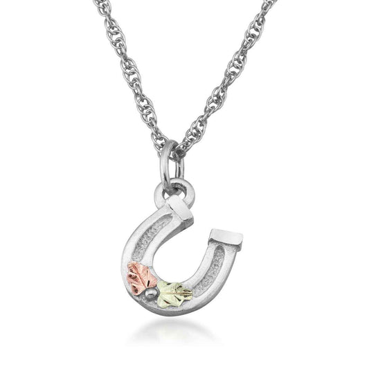 Black Hills Gold Double Leaf Horseshoe Pendant in Sterling Silver