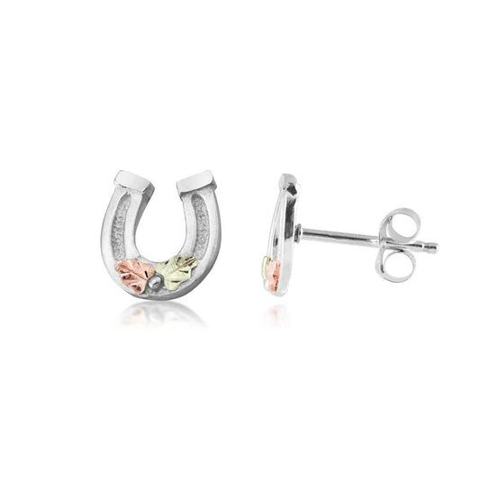Black Hills Gold Double Leaf Horseshoe Earrings in Sterling Silver