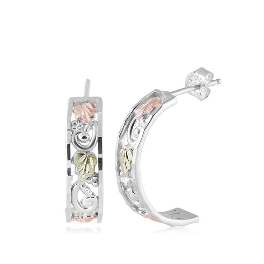 Black Hills Gold Leaf & Grapevine Half Hoop Earrings in Sterling Silver