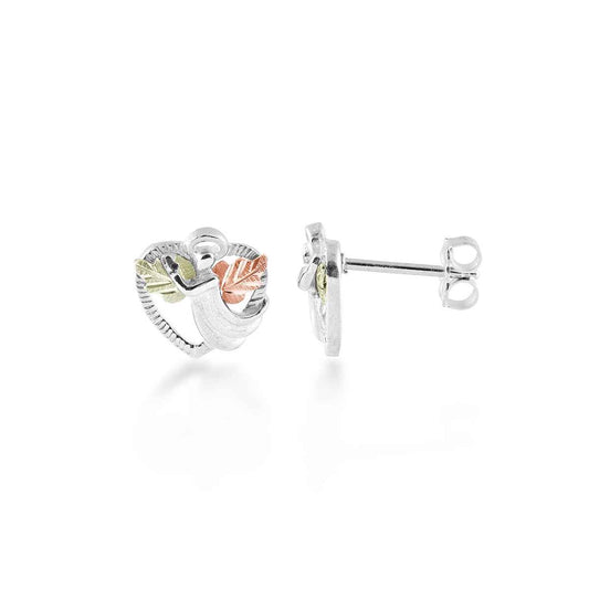 Black Hills Gold Pink & Green Leaf Winged Angel Heart Earrings in Sterling Silver