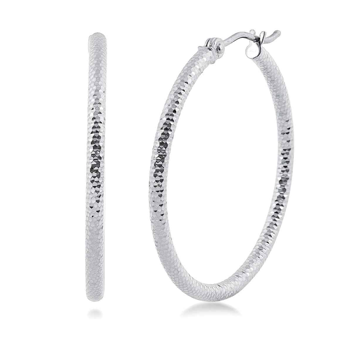 2x30mm Textured Hoop Earrings in 14K White Gold