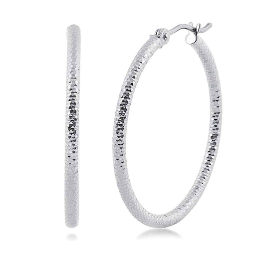 2x30mm Textured Hoop Earrings in 14K White Gold