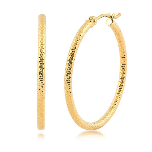 2x30mm Textured Hoop Earrings in 14K Yellow Gold