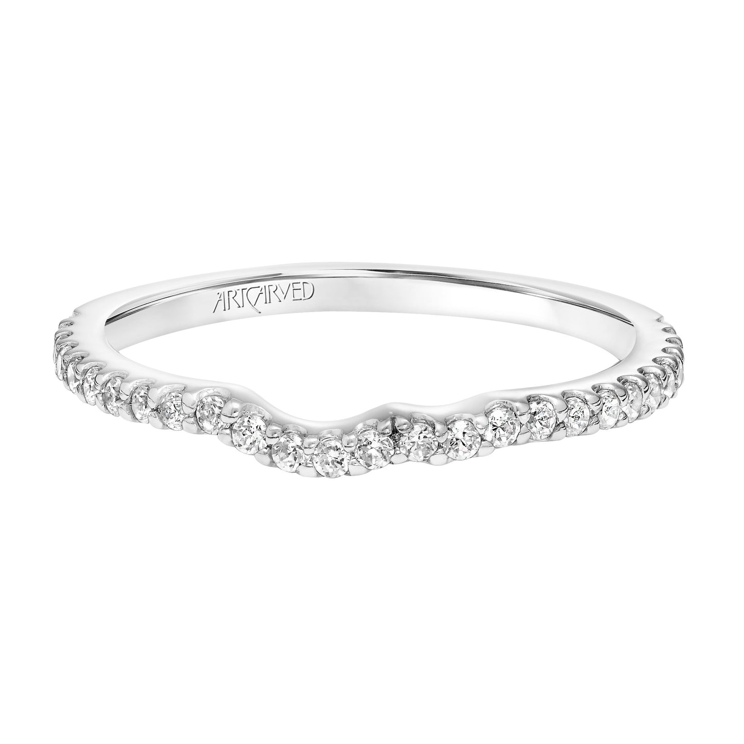 ArtCarved Contemporary 1/4 ct. tw. Round Curved Diamond Wedding Band in 14K White Gold