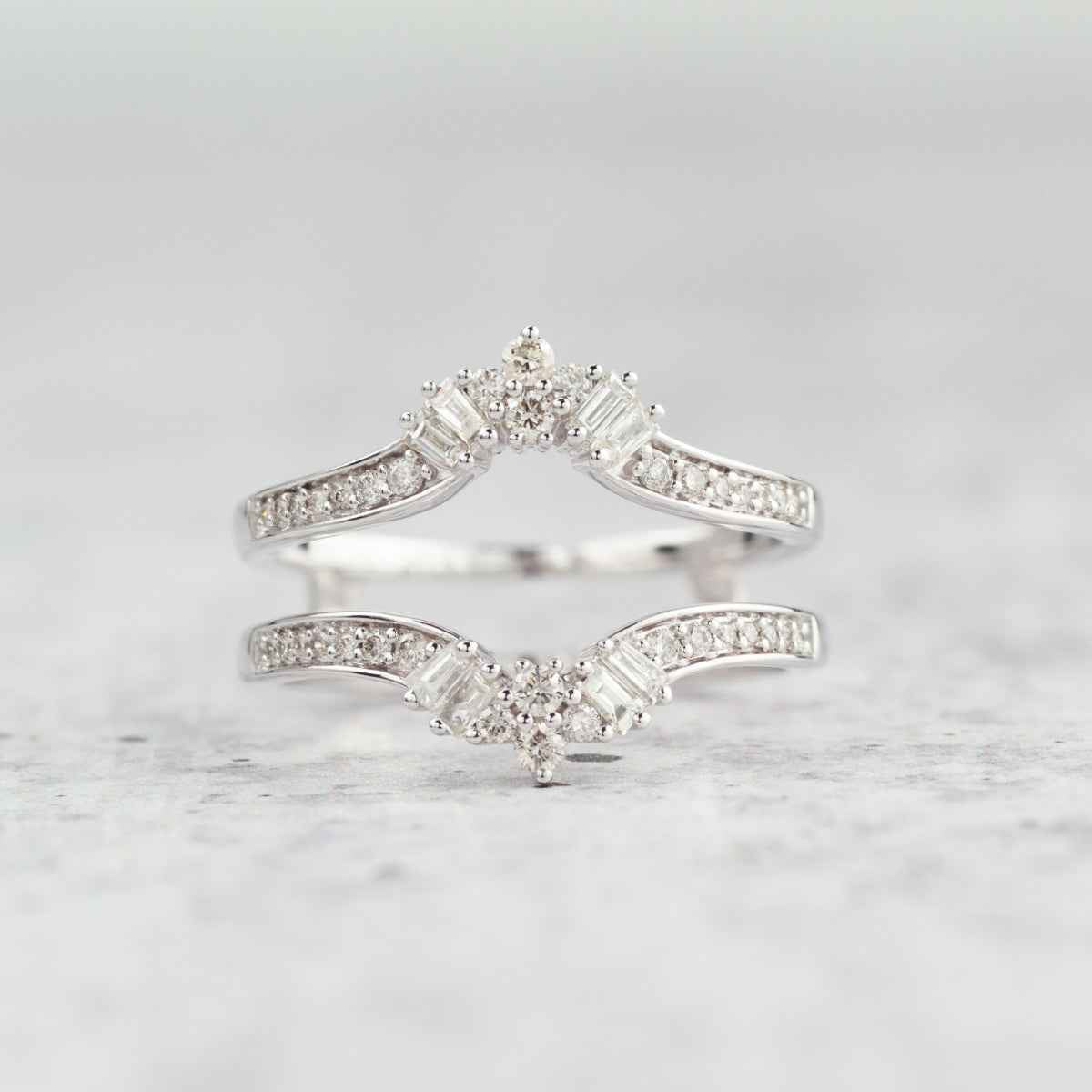3/8 ct. tw. Round and Baguette Diamond Cluster Insert Ring in 14K White Gold front view