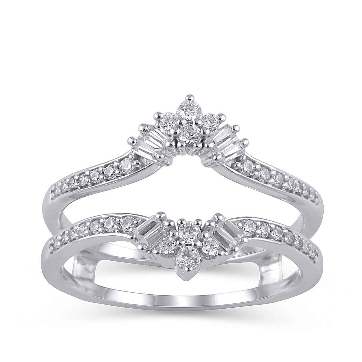 3/8 ct. tw. Round and Baguette Diamond Cluster Insert Ring in 14K White Gold