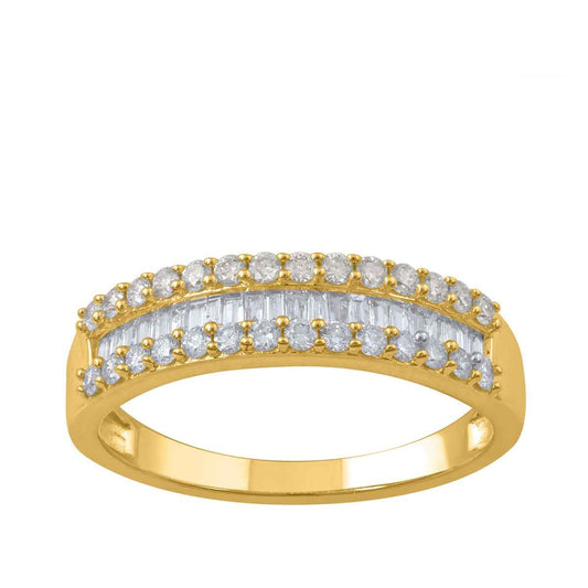 1/2 ct. tw. Round Brilliant and Baguette Diamond Anniversary Band in 10K Yellow Gold