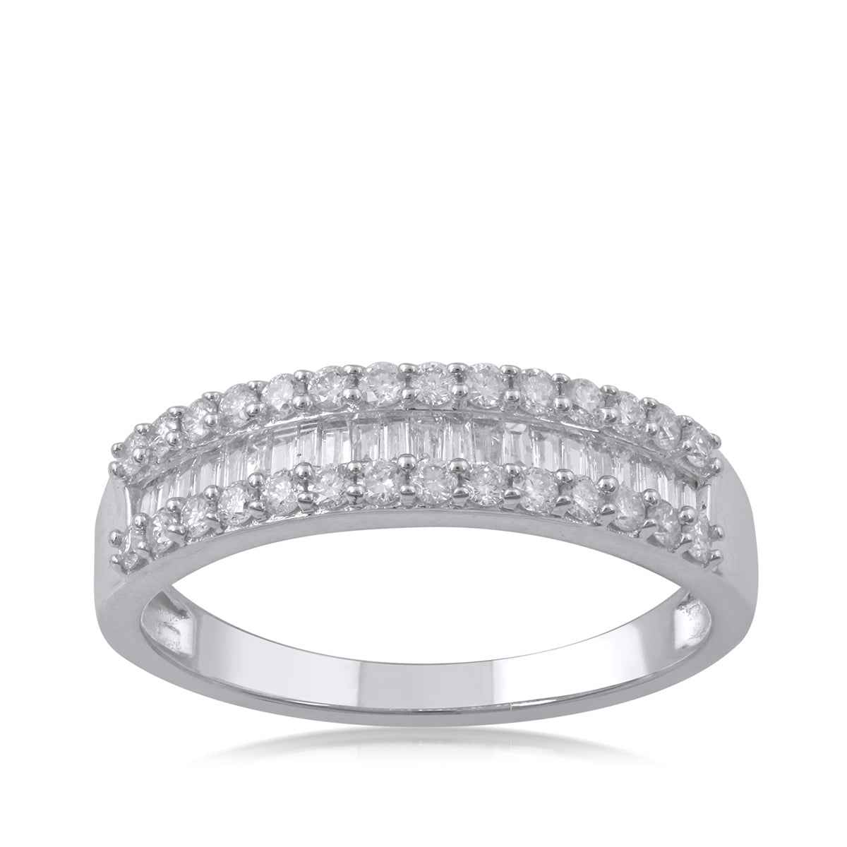 1/2 ct. tw. Round Brilliant and Baguette Diamond Anniversary Band in 10K White Gold