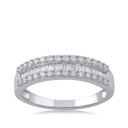 1/2 ct. tw. Round Brilliant and Baguette Diamond Anniversary Band in 10K White Gold