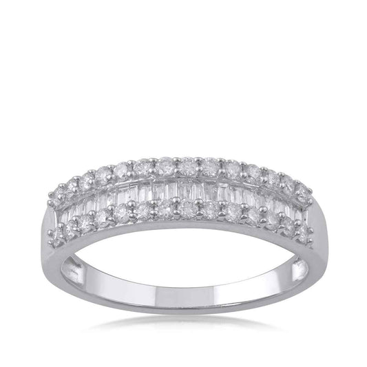 1/2 ct. tw. Round Brilliant and Baguette Diamond Anniversary Band in 10K White Gold