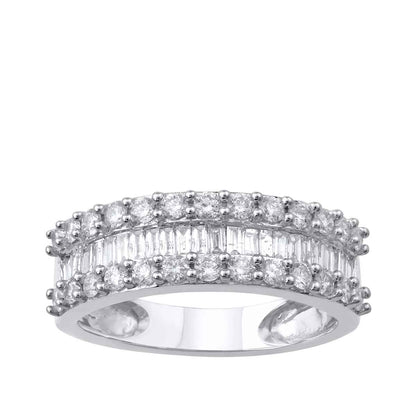 1 ct. tw. Round Brilliant and Baguette Diamond Anniversary Band in 10K White Gold