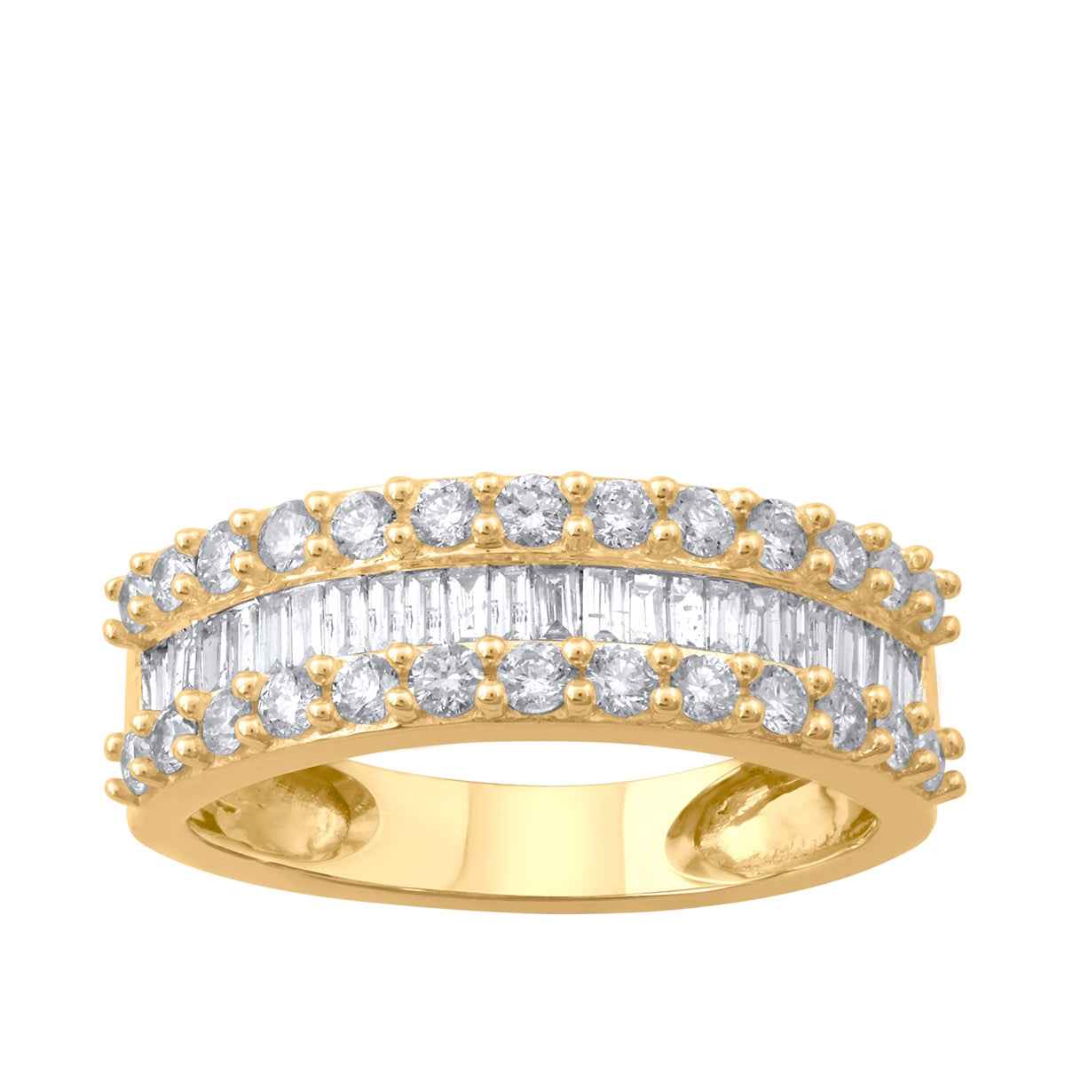 1 ct. tw. Round Brilliant and Baguette Diamond Anniversary Band in 10K Yellow Gold