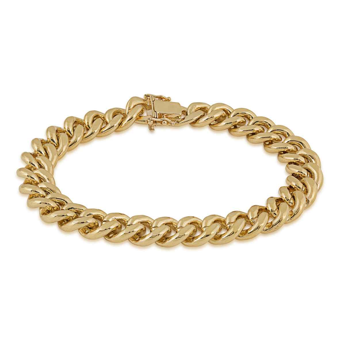 9.3mm 9-inch Semi-Solid Miami Cuban Chain Bracelet in 10K Yellow Gold