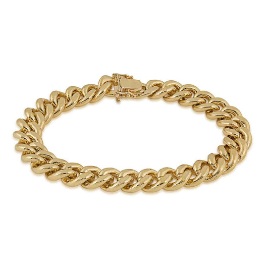 9.3mm 9-inch Semi-Solid Miami Cuban Chain Bracelet in 10K Yellow Gold