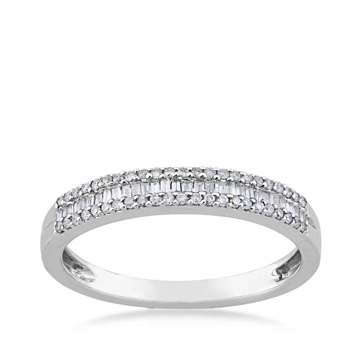 1/4 ct. tw. Round Brilliant and Baguette Diamond Anniversary Band in 10K White Gold