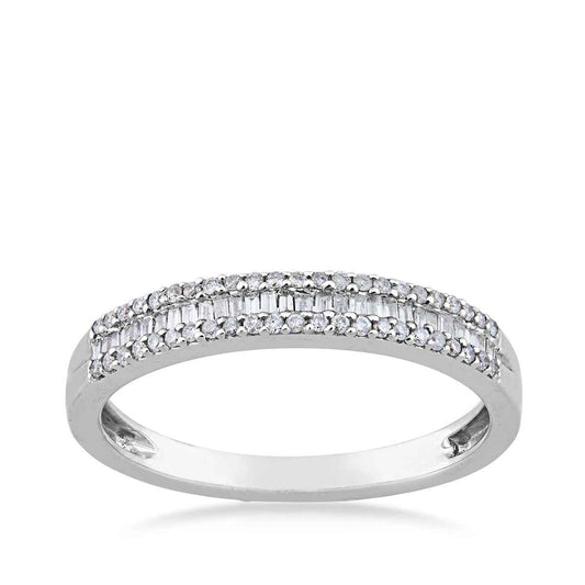 1/4 ct. tw. Round Brilliant and Baguette Diamond Anniversary Band in 10K White Gold