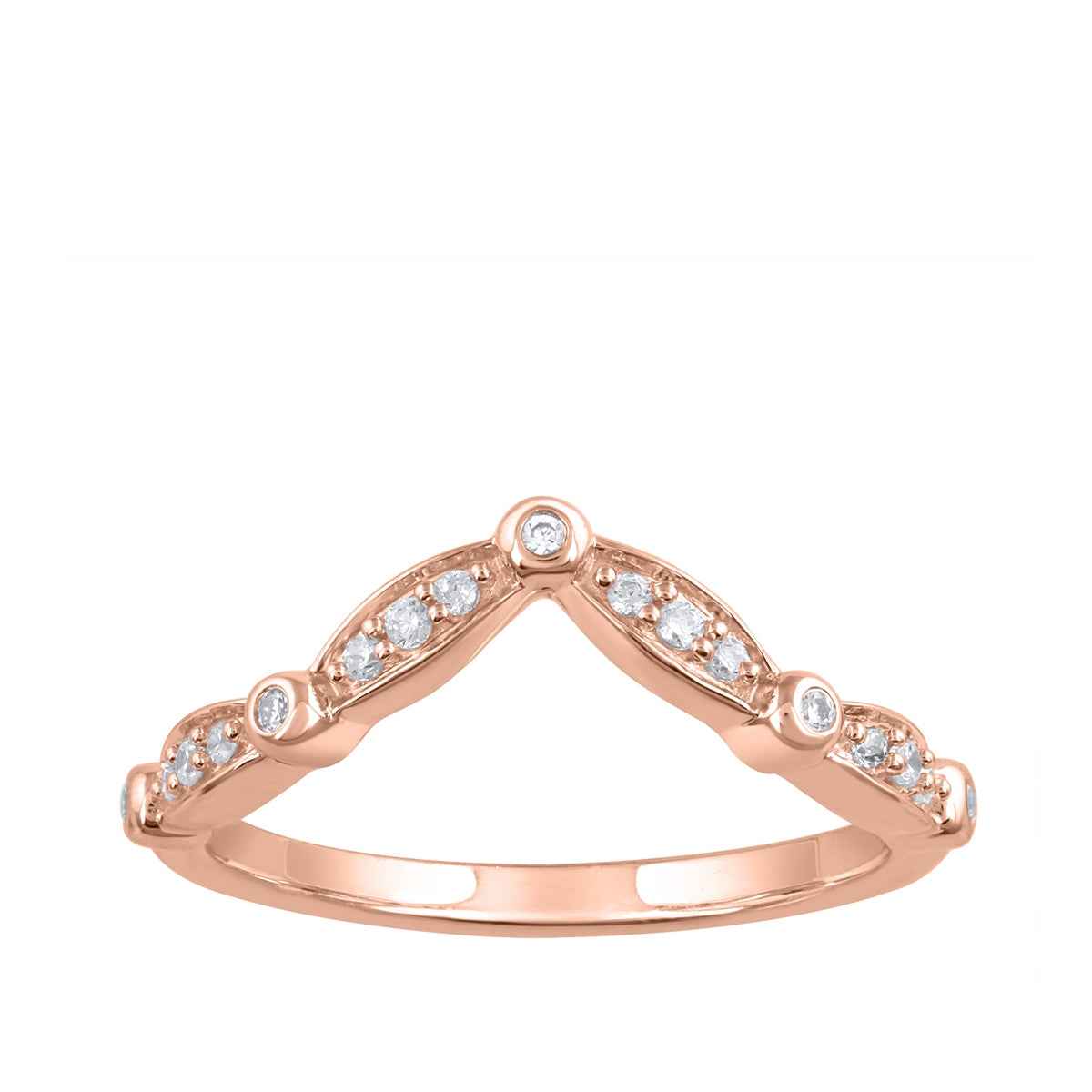 Perfect Match 1/8 ct. tw. Diamond Contoured Anniversary Band with Raised Bezel-Set Diamonds in 10K Pink Gold