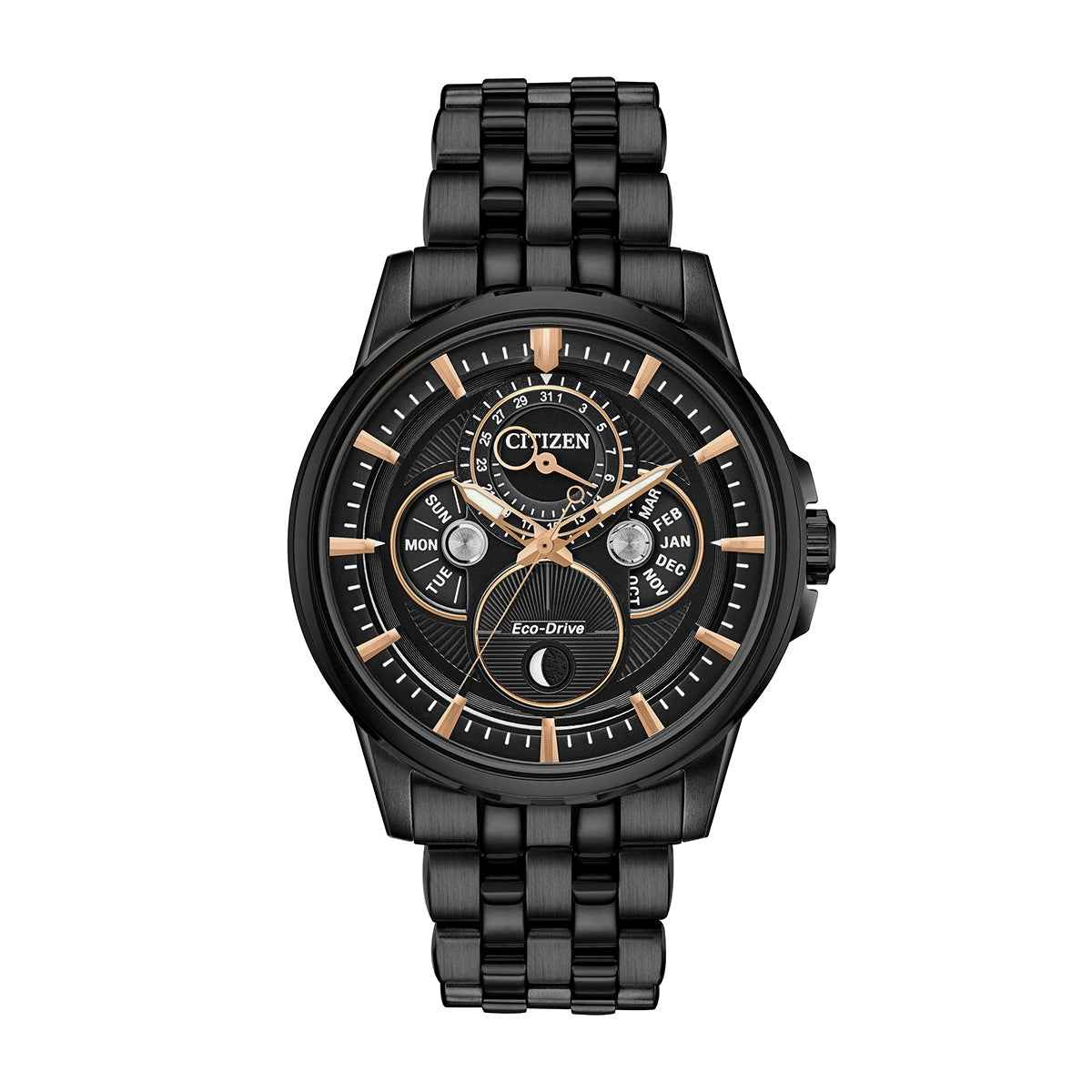 Citizen Men's Calendrier Black Ion Plated Stainless Steel Watch with Black Dial