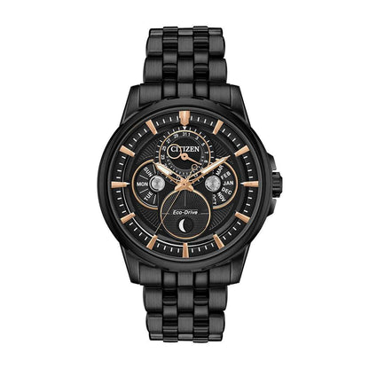 Citizen Men's Calendrier Black Ion Plated Stainless Steel Watch with Black Dial