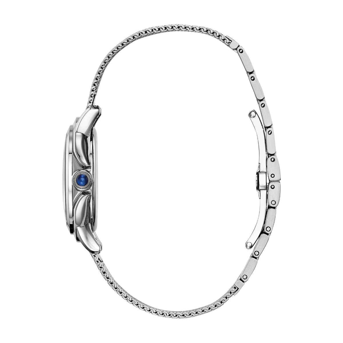 Citizen Ladies' Ceci Analog Watch with Blue Mother-of-Pearl Dial and Stainless Steel Mesh Bracelet close-up detail