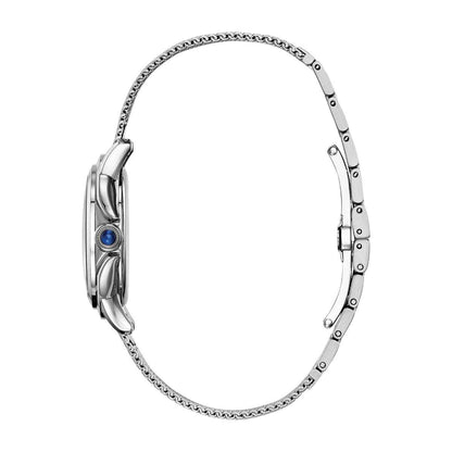 Citizen Ladies' Ceci Analog Watch with Blue Mother-of-Pearl Dial and Stainless Steel Mesh Bracelet close-up detail