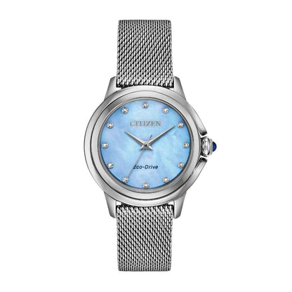 Citizen Ladies' Ceci Analog Watch with Blue Mother-of-Pearl Dial and Stainless Steel Mesh Bracelet
