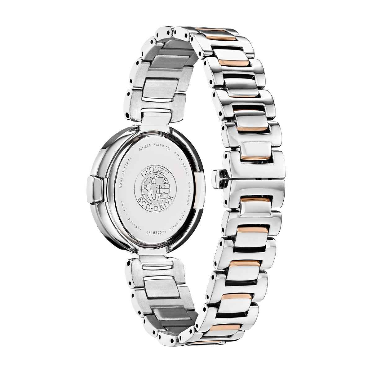 Citizen Ladies' Capella Eco-Drive Two-Tone Stainless Steel Watch with Diamond Black Dial close-up detail