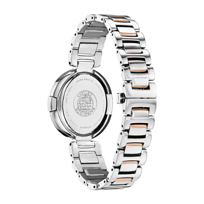 Citizen Ladies' Capella Eco-Drive Two-Tone Stainless Steel Watch with Diamond Black Dial close-up detail