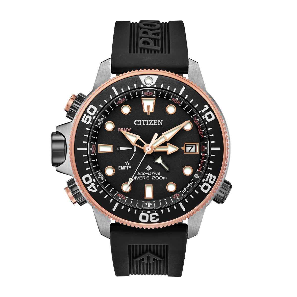 Citizen Ladies' Promaster Aqualand Two-Tone Stainless Steel Watch with Black Dial & Black Polyurethane Strap