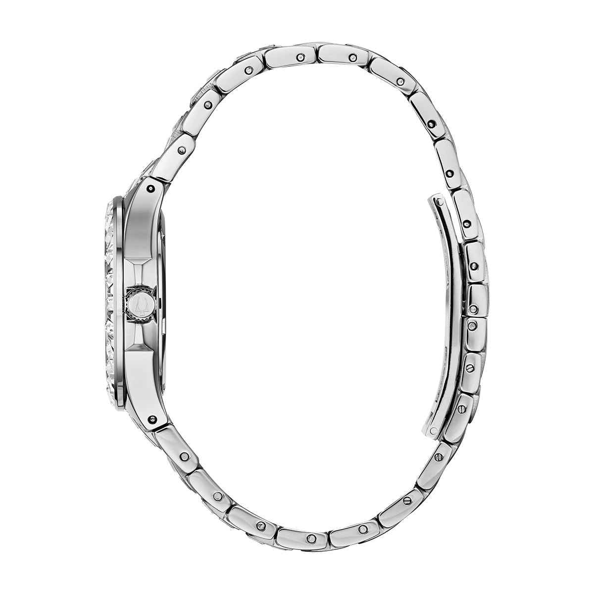 Bulova Ladies' Phantom Stainless Steel Baguette Crystal Watch with Silver White Dial front view