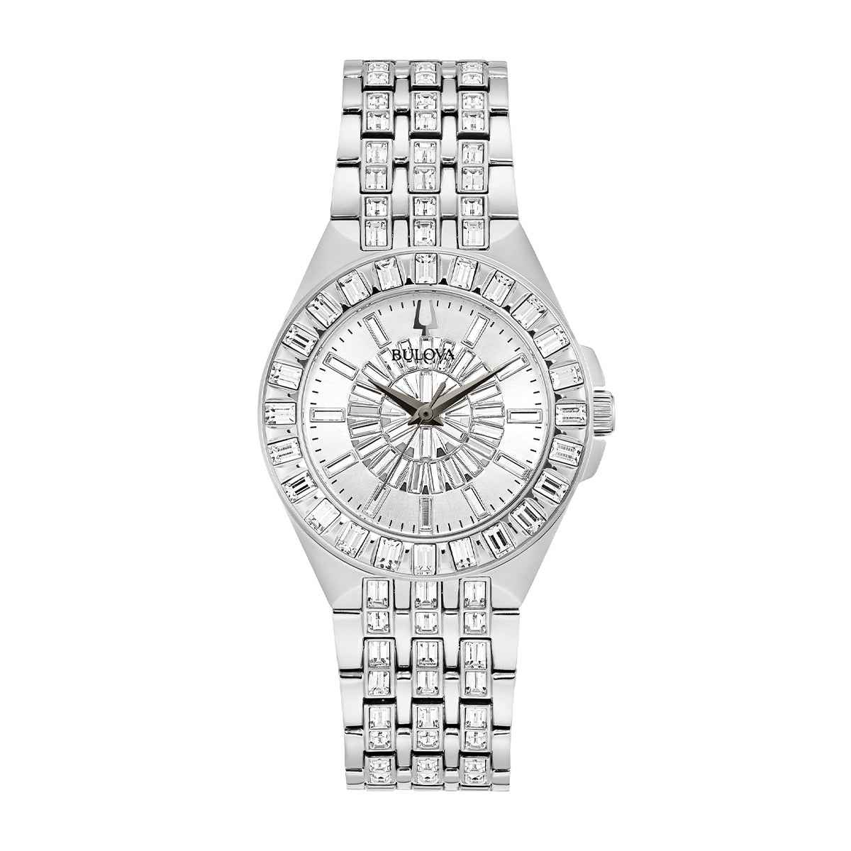 Bulova Ladies' Phantom Stainless Steel Baguette Crystal Watch with Silver White Dial
