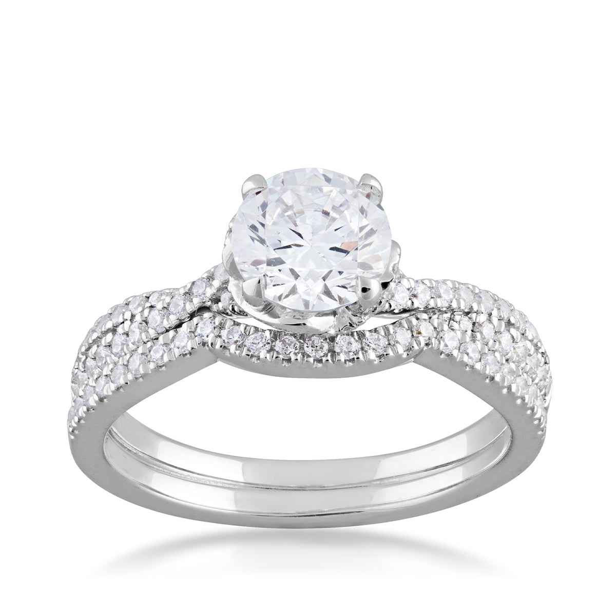 Natural 1-3/8 ct. tw. Round Brilliant Diamond Twist Wedding Set in 14K White Gold