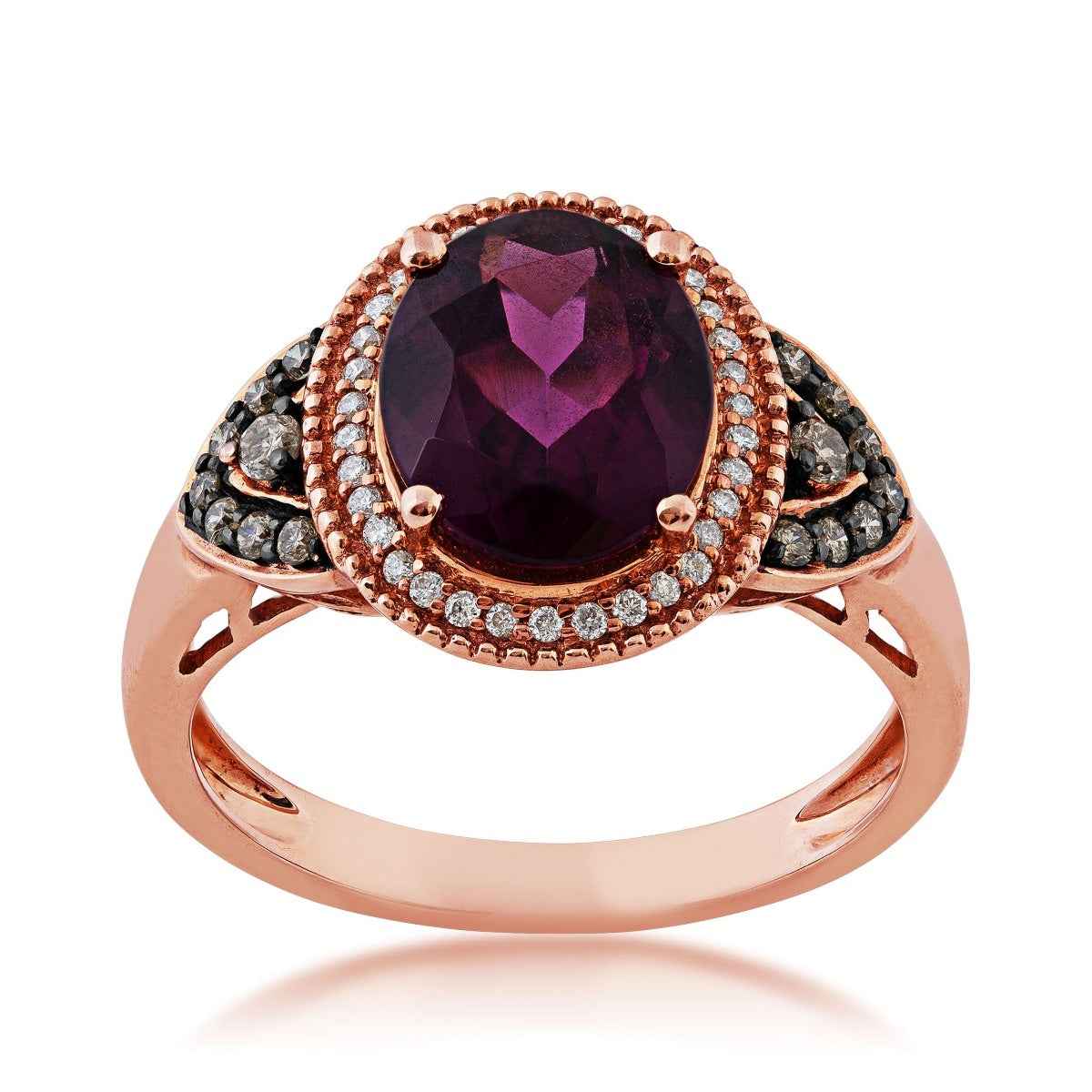 Oval Rhodolite Garnet and 1/4 ct. tw. Diamond Ring in 10K Pink Gold