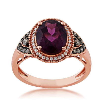 Oval Rhodolite Garnet and 1/4 ct. tw. Diamond Ring in 10K Pink Gold