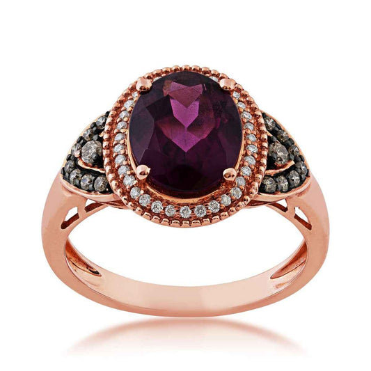 Oval Rhodolite Garnet and 1/4 ct. tw. Diamond Ring in 10K Pink Gold