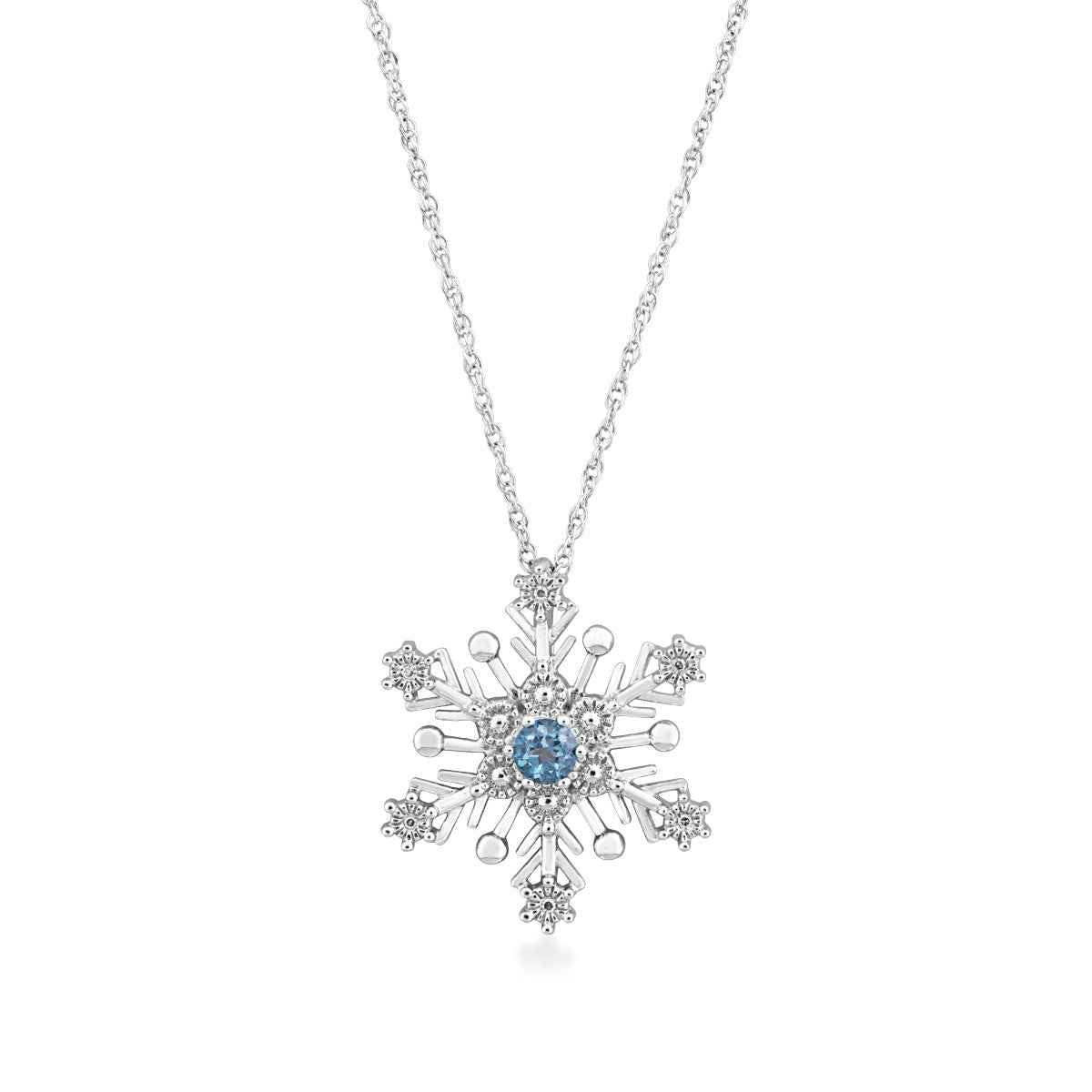 Blue Topaz and .018 ct. tw. Diamond Accent Snowflake Pendant in Sterling Silver