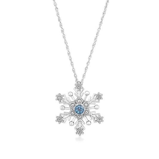 Blue Topaz and .018 ct. tw. Diamond Accent Snowflake Pendant in Sterling Silver