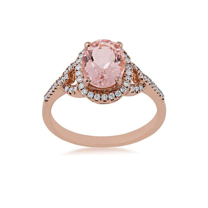 Oval Morganite Ring with 1/4 ct. tw. Diamond Halo and Band in 10K Pink Gold