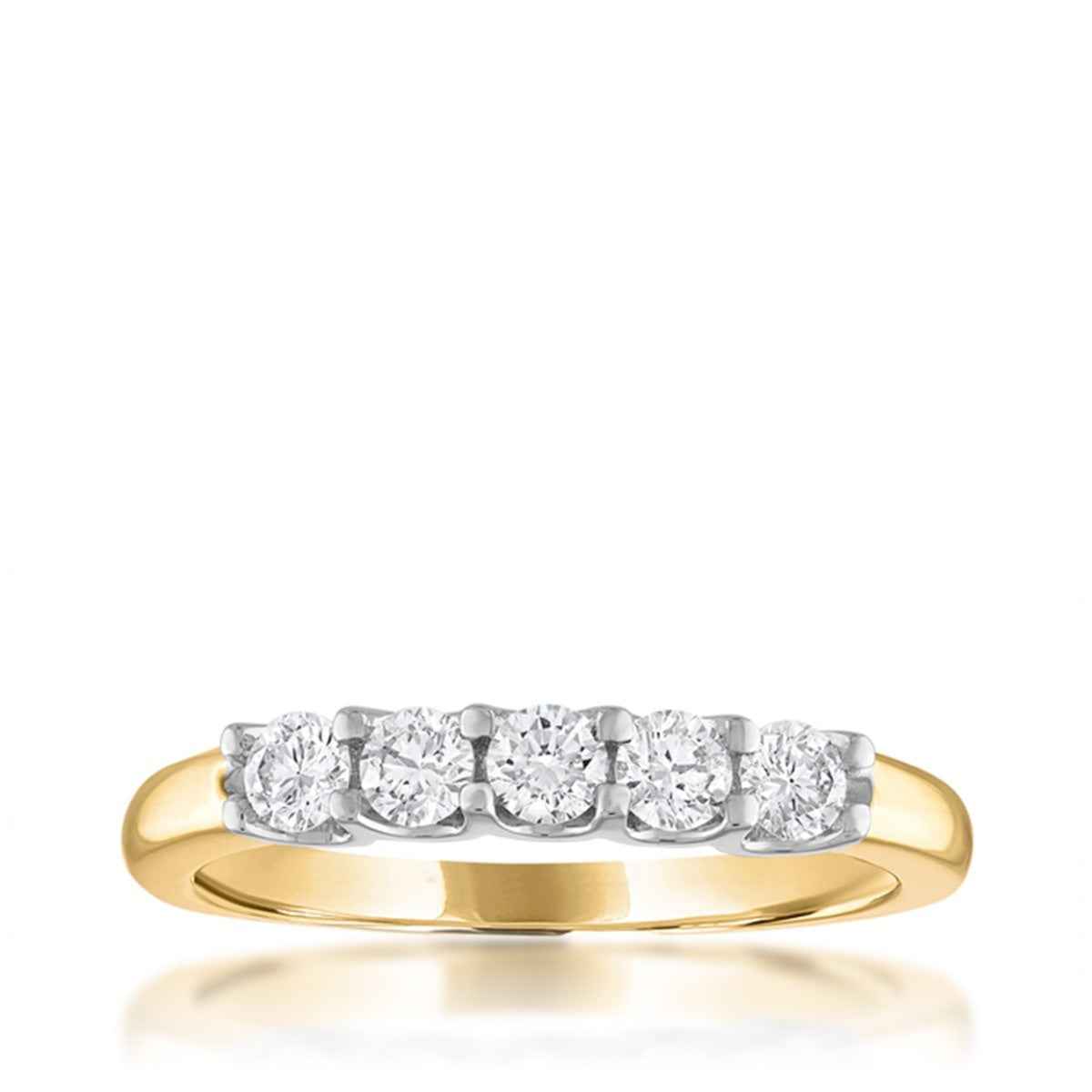 1/2 ct. tw. 5-Stone Prong Set Diamond Anniversary Band in 14K White and Yellow Gold