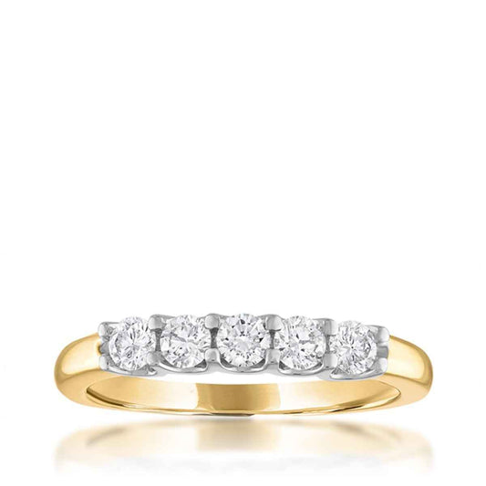 1/2 ct. tw. 5-Stone Prong Set Diamond Anniversary Band in 14K White and Yellow Gold